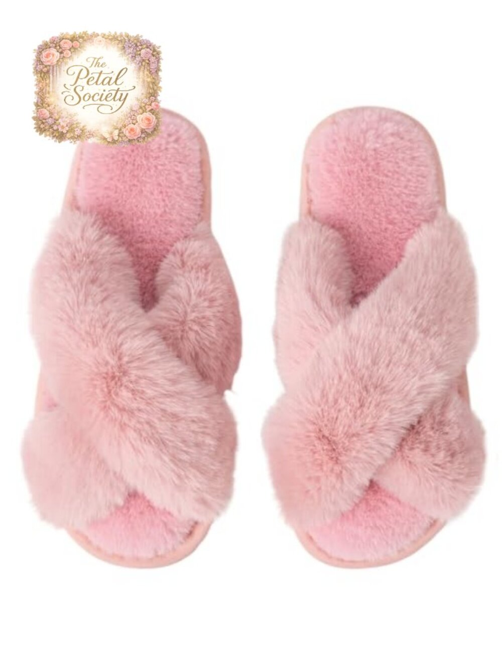 Fuzzy Cross Band Open Toe House Slippers Plush Fur Non-Slip Indoor